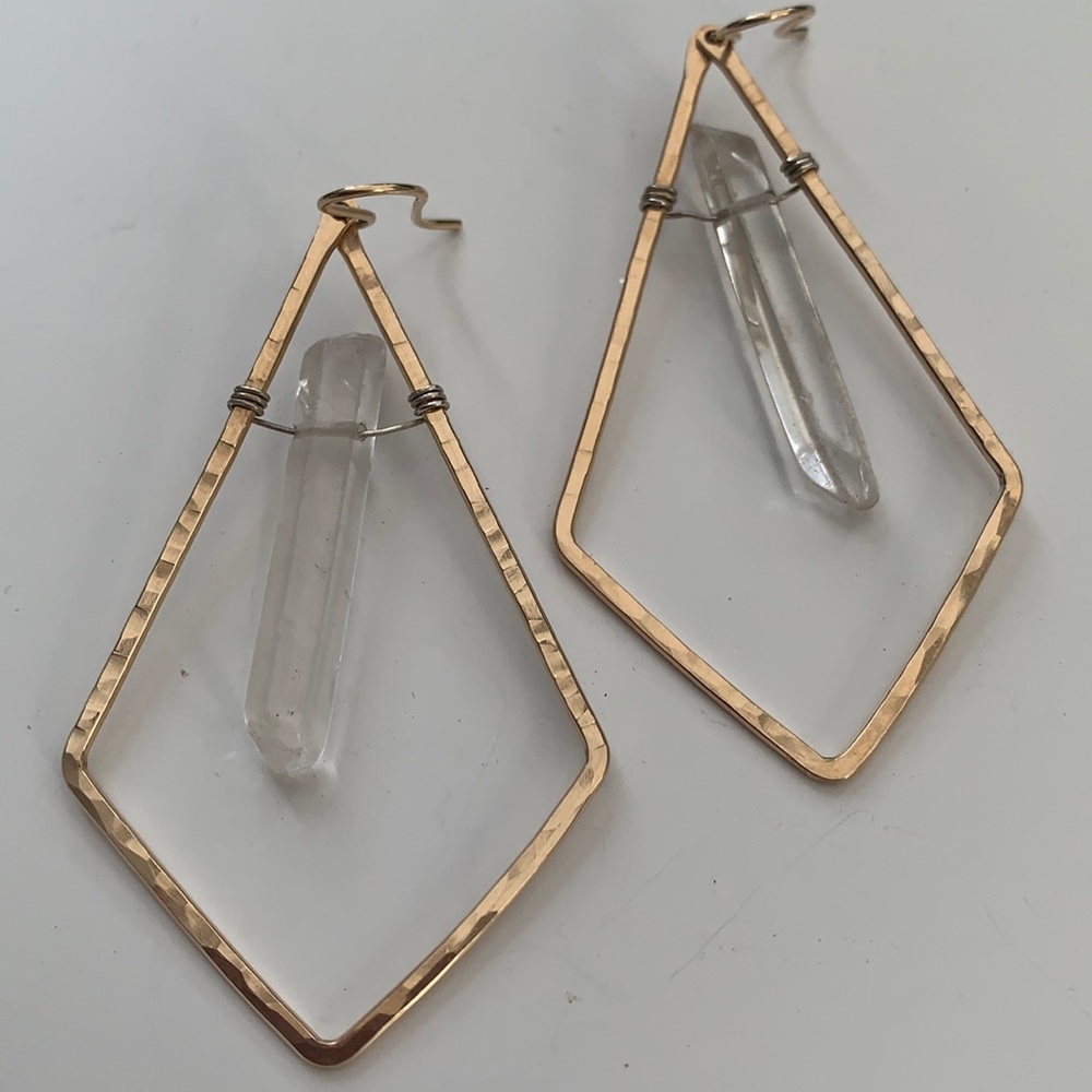 Gold Plated Geo Hoop w/Crystal